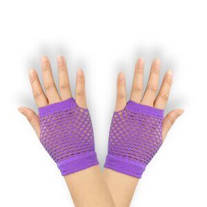 Purple Neon Fishnet Cut Out Short Hand Cover Mesh Gloves - NEW